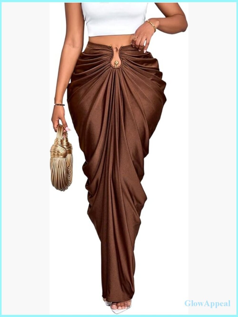 Ruched Bodycon Maxi Skirt - High Waisted Fishtail Cocktail Skirt